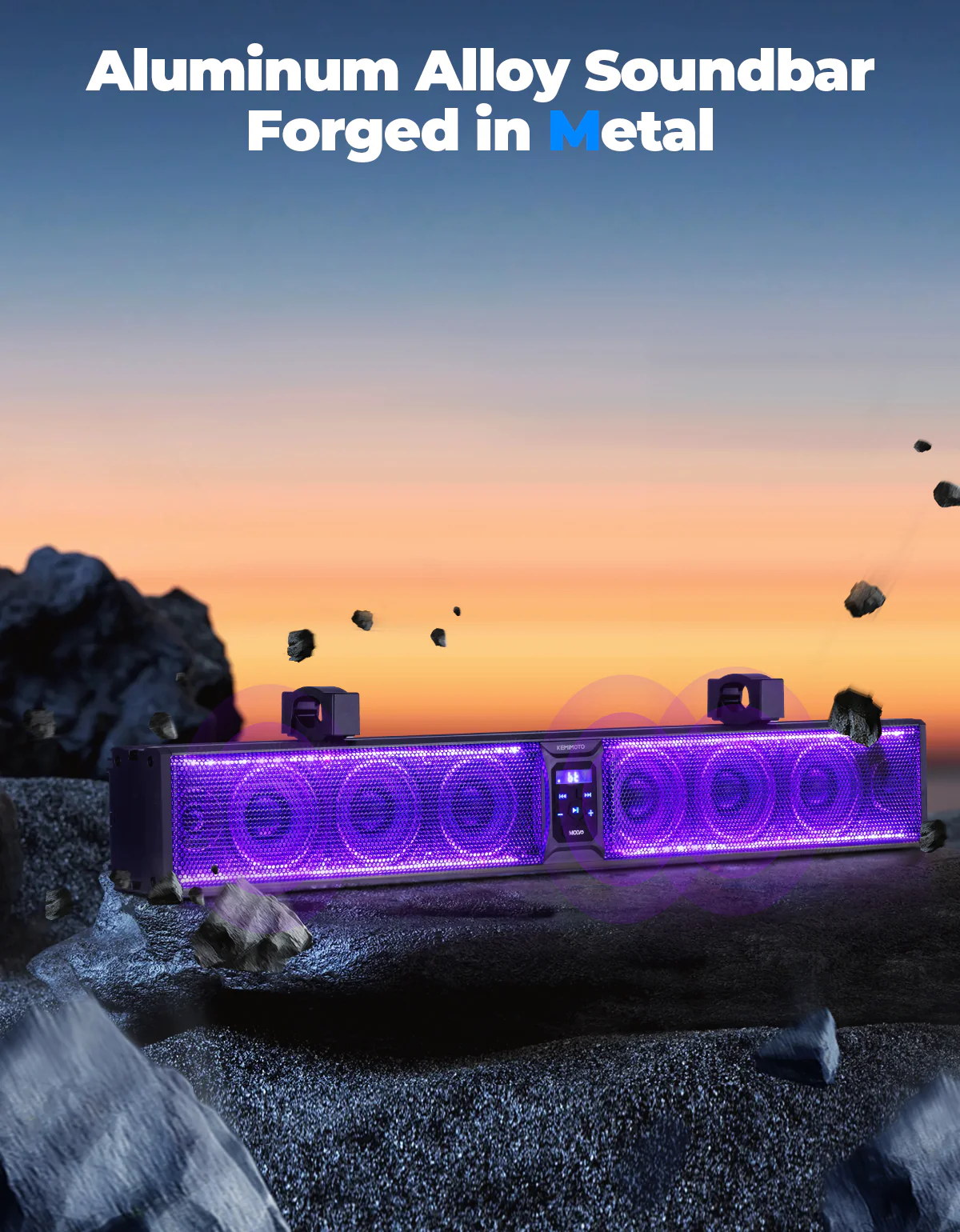 33 Inch RGB UTV Bluetooth Sound Bar, 8 Speakers for 1.75''-2.25'' Roll Bar - Image 6