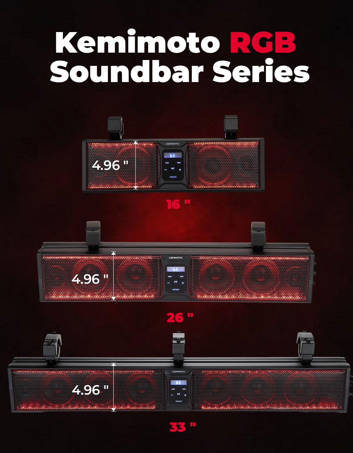 33 Inch RGB UTV Bluetooth Sound Bar, 8 Speakers for 1.75''-2.25'' Roll Bar - Image 9